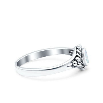 Vintage Style Lab Opal Petite Dainty Ring Solid Lab Created White Opal Round Oxidized 925 Sterling Silver